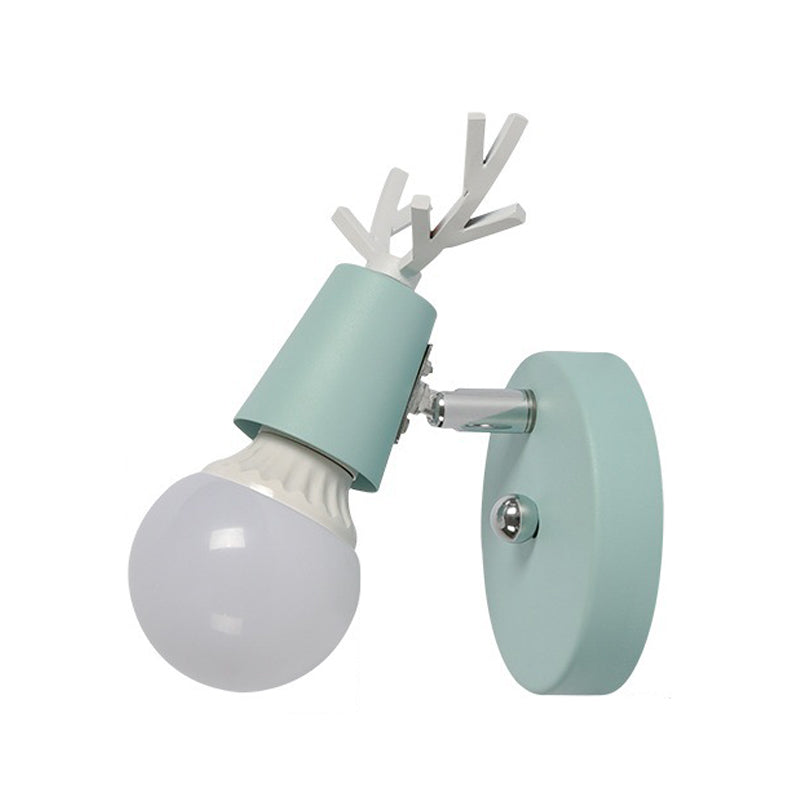 Nordic Adjustable Wall Lamp - Polygon Cage/Antler Bedside Light Fixture - Metallic Finish, 1 Head - Black/Blue/White