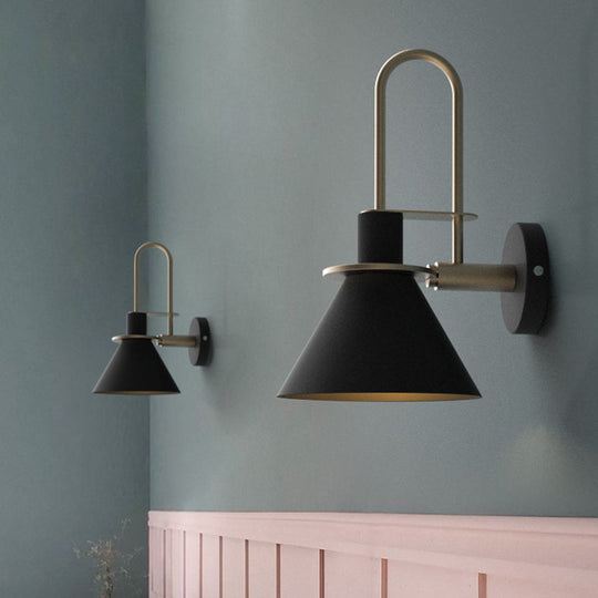 Macaron Wall Lamp - Black/White/Green, 1-Light Metal Mounted Light for Bedroom with Arched Arm, Warm/White Illumination