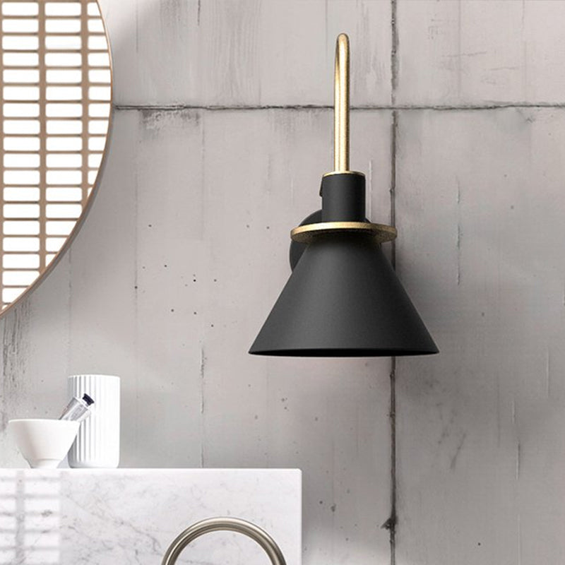 Macaron Wall Lamp - Black/White/Green, 1-Light Metal Mounted Light for Bedroom with Arched Arm, Warm/White Illumination