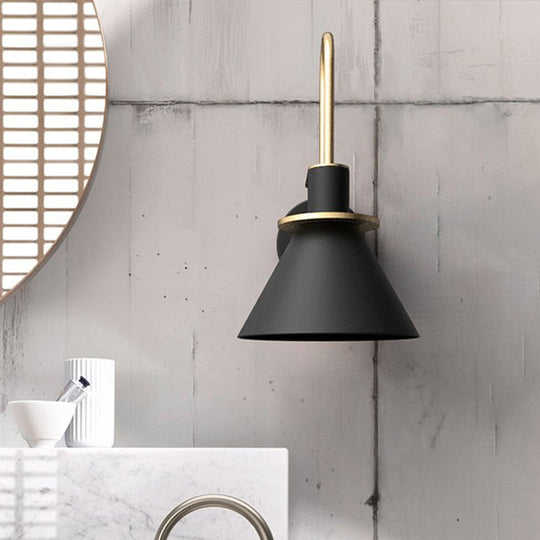 Macaron Wall Lamp - Black/White/Green, 1-Light Metal Mounted Light for Bedroom with Arched Arm, Warm/White Illumination