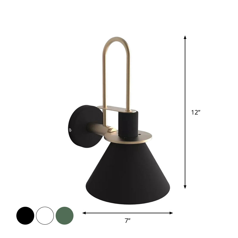 Macaron Wall Lamp - Black/White/Green, 1-Light Metal Mounted Light for Bedroom with Arched Arm, Warm/White Illumination