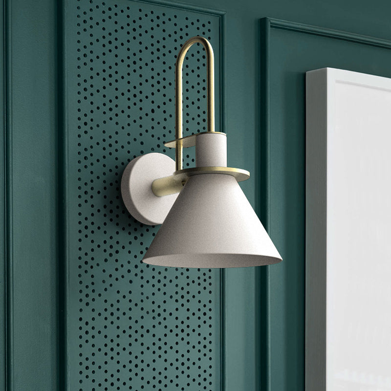 Macaron Wall Lamp - Black/White/Green, 1-Light Metal Mounted Light for Bedroom with Arched Arm, Warm/White Illumination