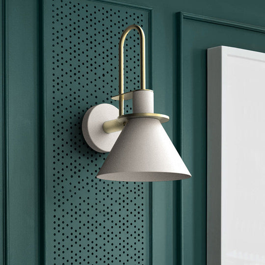 Macaron Wall Lamp - Black/White/Green, 1-Light Metal Mounted Light for Bedroom with Arched Arm, Warm/White Illumination