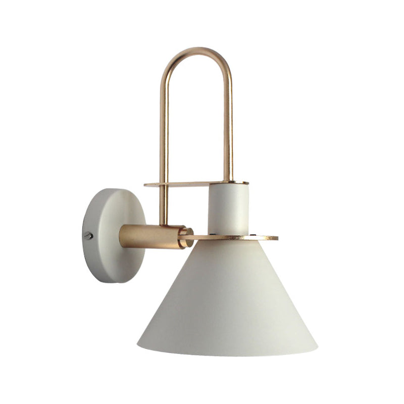 Macaron Wall Lamp - Black/White/Green, 1-Light Metal Mounted Light for Bedroom with Arched Arm, Warm/White Illumination