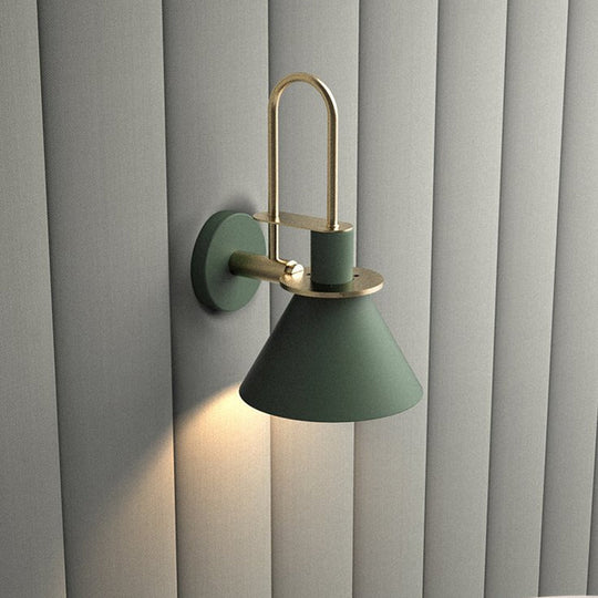 Macaron Wall Lamp - Black/White/Green, 1-Light Metal Mounted Light for Bedroom with Arched Arm, Warm/White Illumination