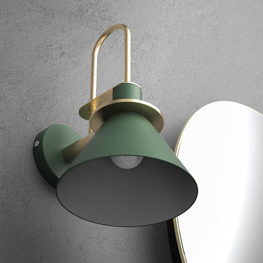 Macaron Wall Lamp - Black/White/Green, 1-Light Metal Mounted Light for Bedroom with Arched Arm, Warm/White Illumination