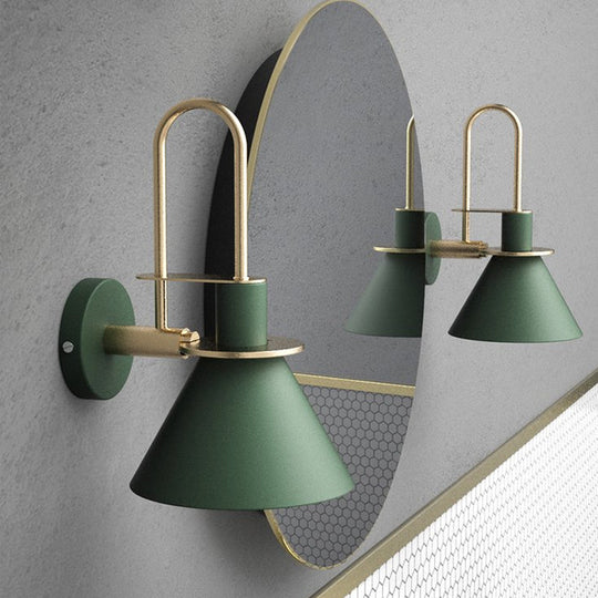 Macaron Wall Lamp - Black/White/Green, 1-Light Metal Mounted Light for Bedroom with Arched Arm, Warm/White Illumination