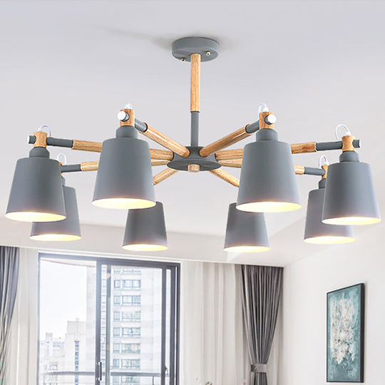 Modern Metal Pendant Lamp with Tapered Shade & 8 Bulbs - Living Room Lighting Fixture