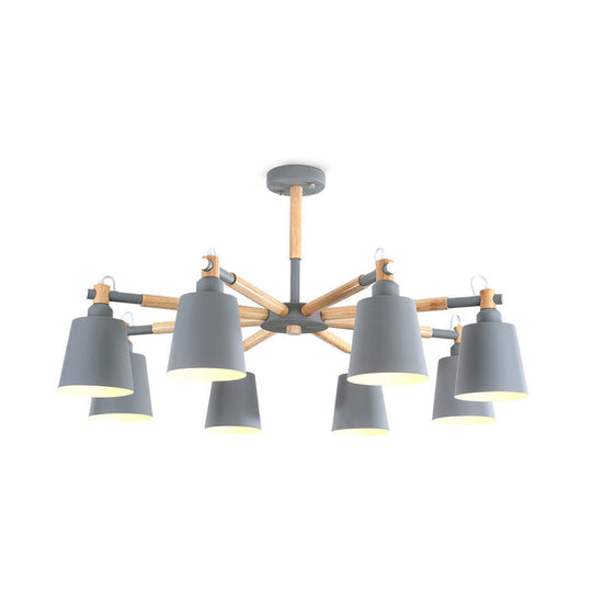 Modern Metal Pendant Lamp with Tapered Shade & 8 Bulbs - Living Room Lighting Fixture