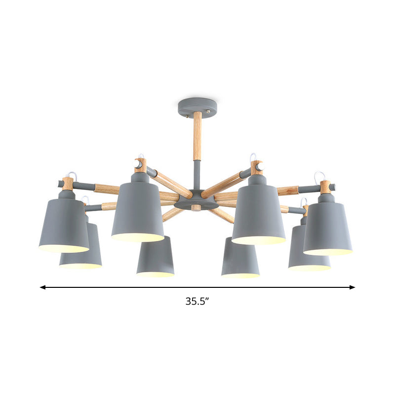 Modern Metal Pendant Lamp with Tapered Shade & 8 Bulbs - Living Room Lighting Fixture