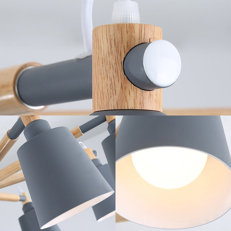 Modern Metal Pendant Lamp with Tapered Shade & 8 Bulbs - Living Room Lighting Fixture