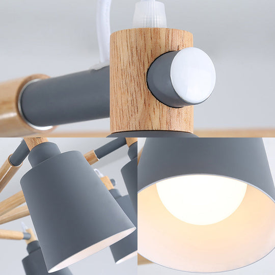 Modern Metal Pendant Lamp with Tapered Shade & 8 Bulbs - Living Room Lighting Fixture