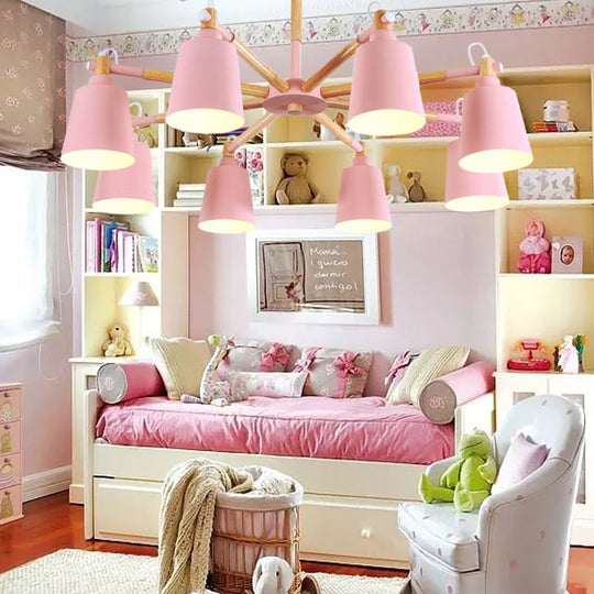 Modern Metal Pendant Lamp with Tapered Shade & 8 Bulbs - Living Room Lighting Fixture