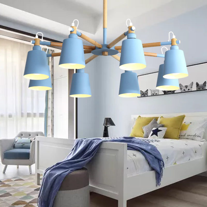 Modern Metal Pendant Lamp with Tapered Shade & 8 Bulbs - Living Room Lighting Fixture