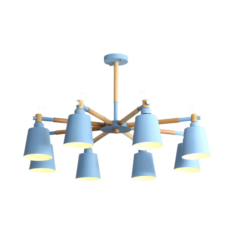 Modern Metal Pendant Lamp with Tapered Shade & 8 Bulbs - Living Room Lighting Fixture