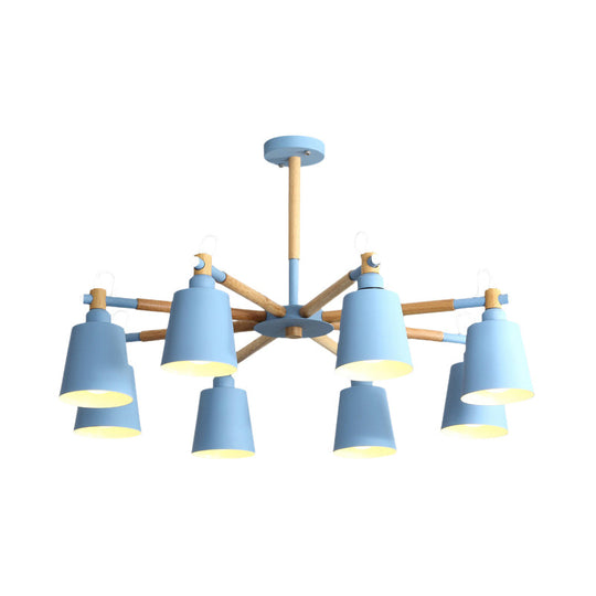 Modern Metal Pendant Lamp with Tapered Shade & 8 Bulbs - Living Room Lighting Fixture