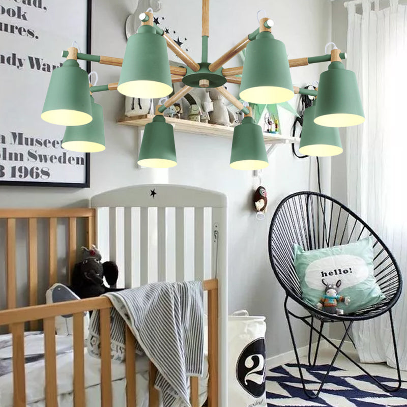 Modern Metal Pendant Lamp with Tapered Shade & 8 Bulbs - Living Room Lighting Fixture