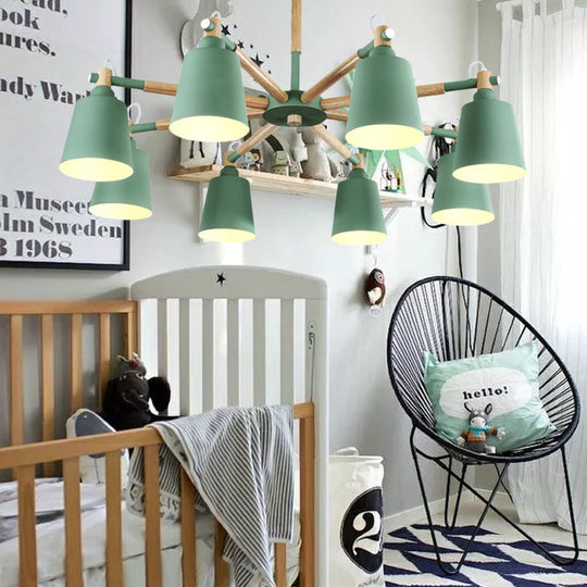 Modern Metal Pendant Lamp with Tapered Shade & 8 Bulbs - Living Room Lighting Fixture