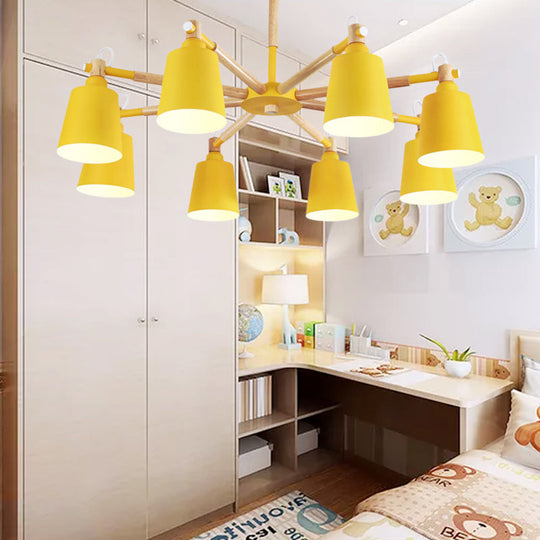 Modern Metal Pendant Lamp with Tapered Shade & 8 Bulbs - Living Room Lighting Fixture