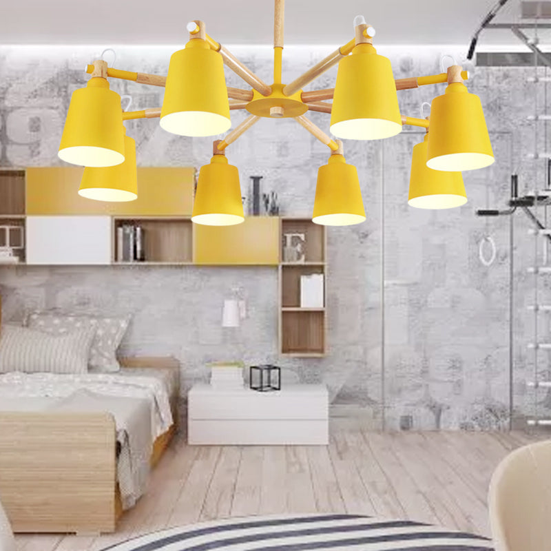 Modern Metal Pendant Lamp with Tapered Shade & 8 Bulbs - Living Room Lighting Fixture