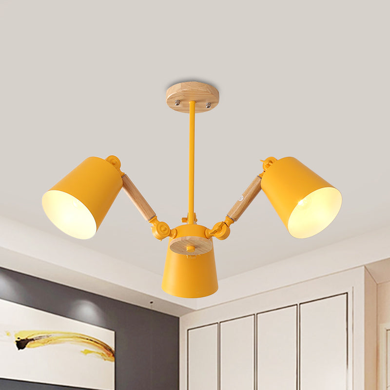 Macaron Wood Ceiling Light: Stylish Bedroom Chandelier for Girls with Adjustable Arm