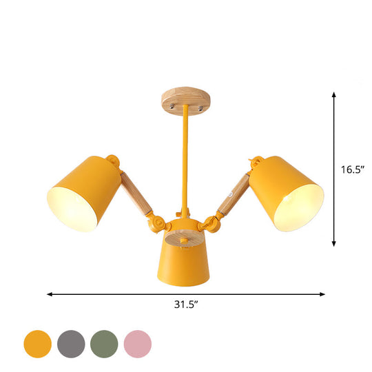 Macaron Wood Ceiling Light: Stylish Bedroom Chandelier for Girls with Adjustable Arm