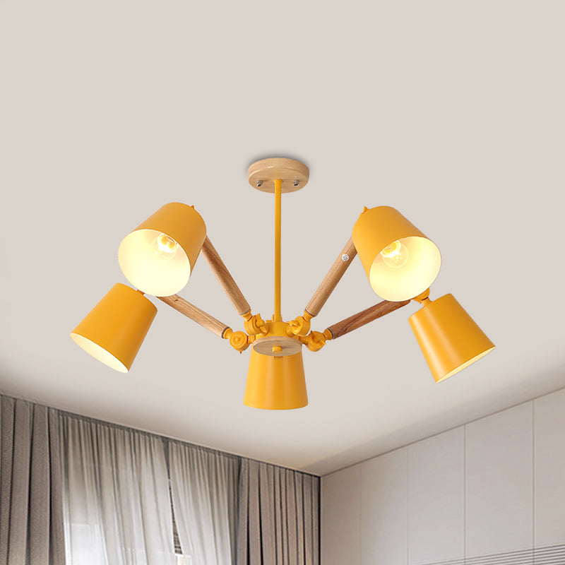 Macaron Wood Ceiling Light: Stylish Bedroom Chandelier for Girls with Adjustable Arm