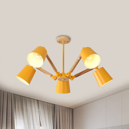 Macaron Wood Ceiling Light: Stylish Bedroom Chandelier for Girls with Adjustable Arm