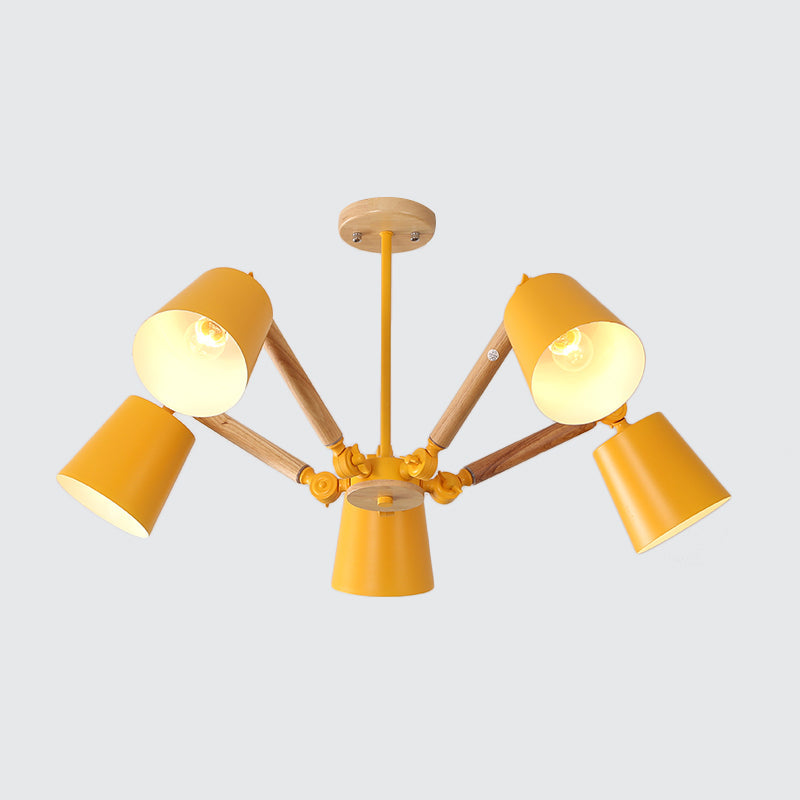 Macaron Wood Ceiling Light: Stylish Bedroom Chandelier for Girls with Adjustable Arm