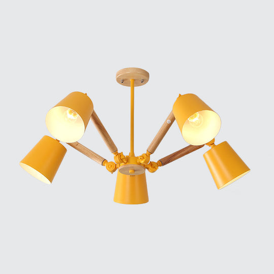 Macaron Wood Ceiling Light: Stylish Bedroom Chandelier for Girls with Adjustable Arm