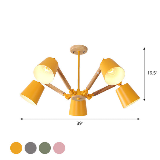 Macaron Wood Ceiling Light: Stylish Bedroom Chandelier for Girls with Adjustable Arm