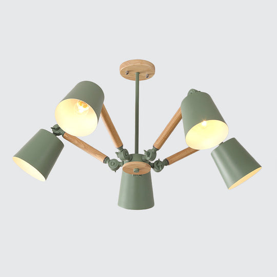 Macaron Wood Ceiling Light: Stylish Bedroom Chandelier for Girls with Adjustable Arm