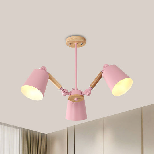 Macaron Wood Ceiling Light: Stylish Bedroom Chandelier for Girls with Adjustable Arm