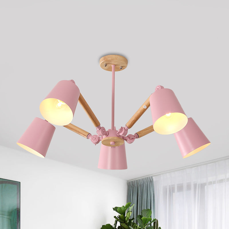 Macaron Wood Ceiling Light: Stylish Bedroom Chandelier for Girls with Adjustable Arm