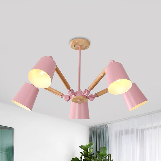 Macaron Wood Ceiling Light: Stylish Bedroom Chandelier for Girls with Adjustable Arm