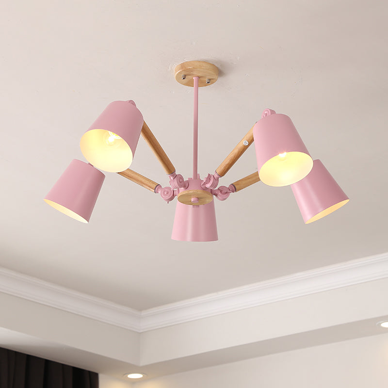 Macaron Wood Ceiling Light: Stylish Bedroom Chandelier for Girls with Adjustable Arm