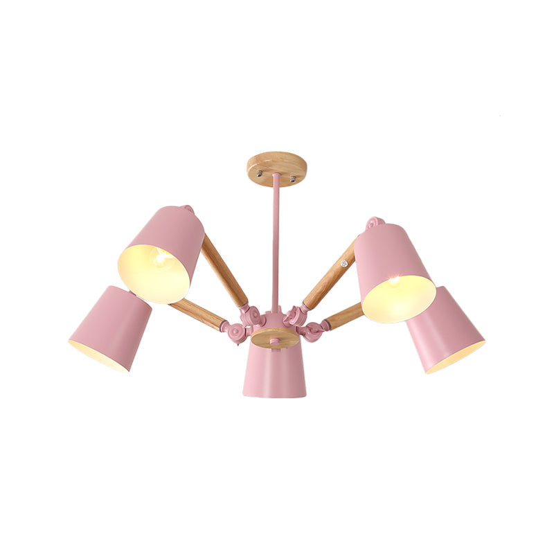 Macaron Wood Ceiling Light: Stylish Bedroom Chandelier for Girls with Adjustable Arm