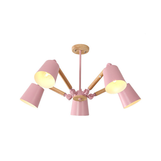 Macaron Wood Ceiling Light: Stylish Bedroom Chandelier for Girls with Adjustable Arm