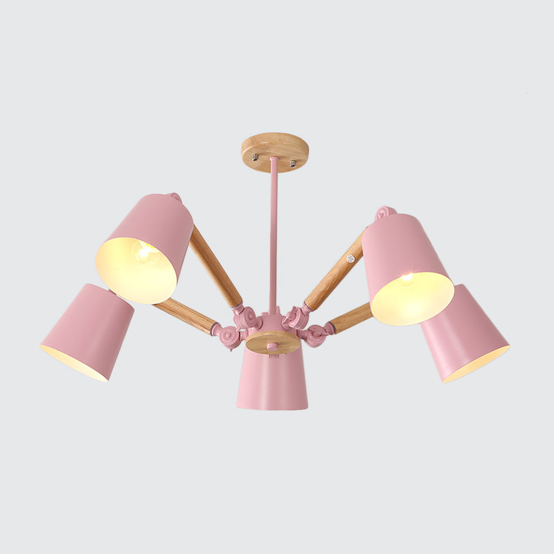 Macaron Wood Ceiling Light: Stylish Bedroom Chandelier for Girls with Adjustable Arm