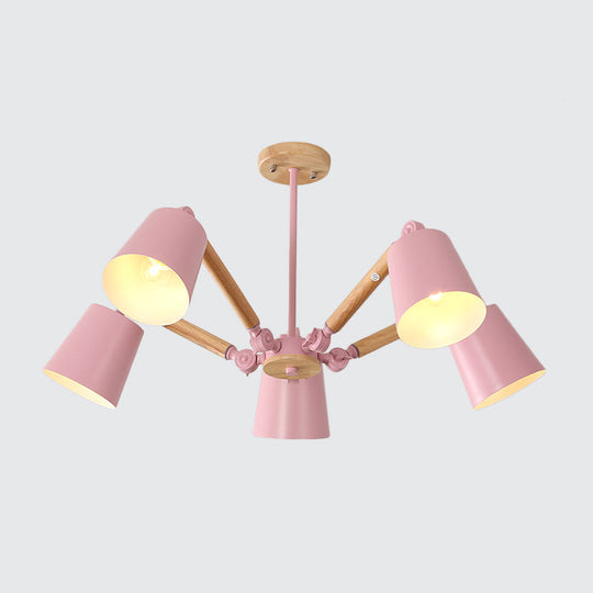 Macaron Wood Ceiling Light: Stylish Bedroom Chandelier for Girls with Adjustable Arm