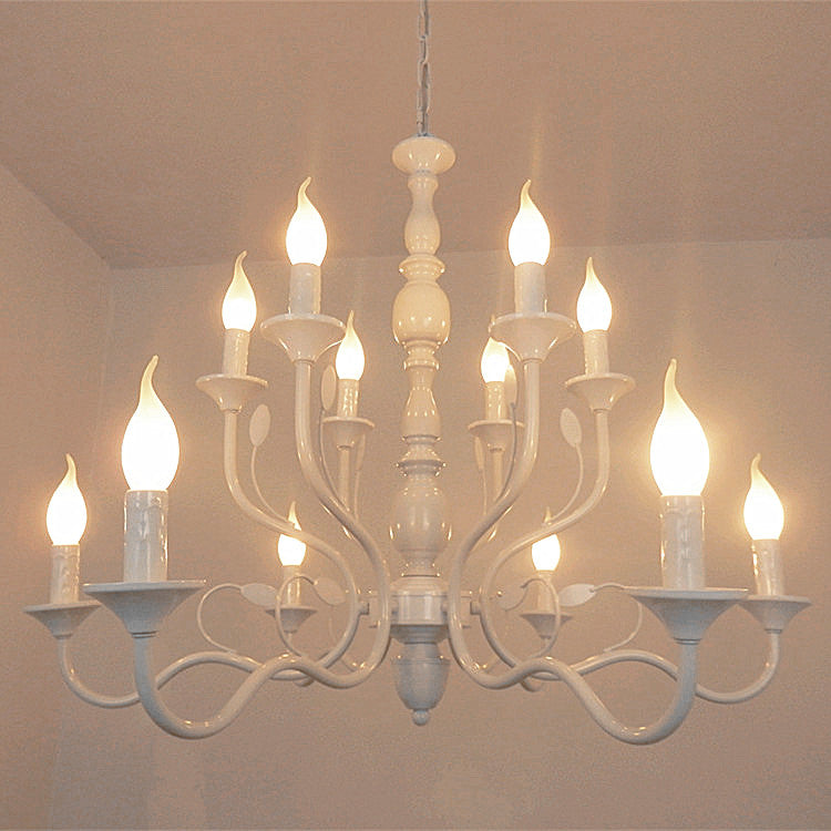 Traditional Metal 2-Tier Candle Chandelier - 10/12/16 Heads - White Pendant Lamp for Living Room Lighting