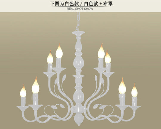 Traditional Metal 2-Tier Candle Chandelier - 10/12/16 Heads - White Pendant Lamp for Living Room Lighting