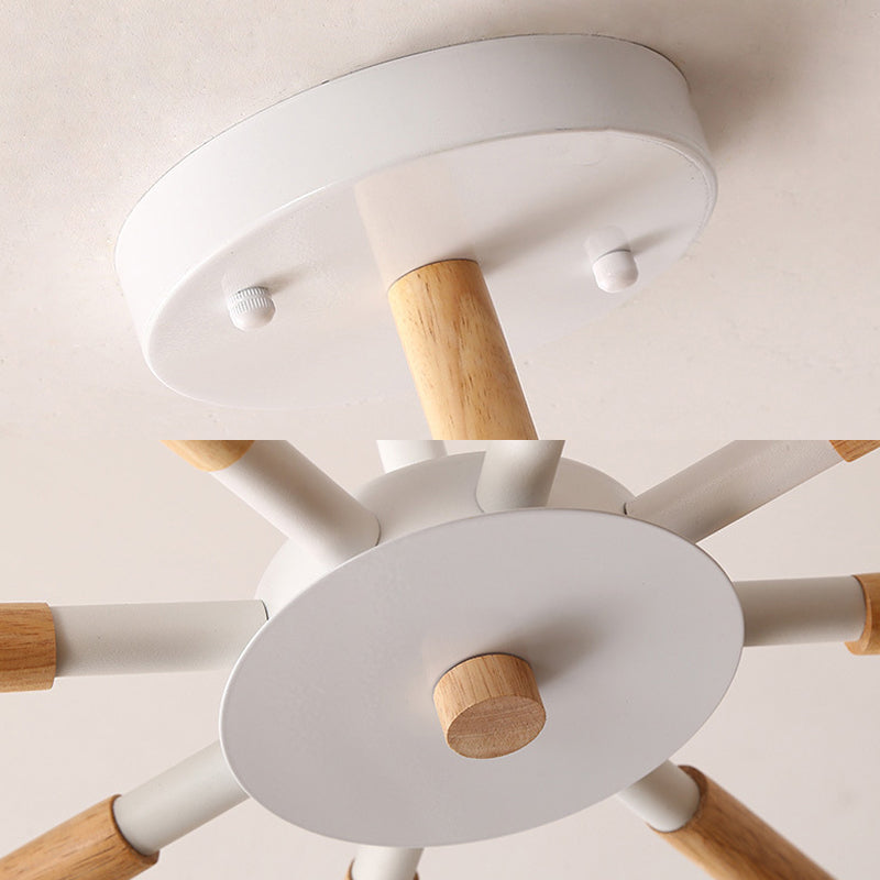 Horn Shape Hanging Pendant Chandelier with Wood and Metal Accents - 6 Bulbs - Macaroon-inspired, Ideal for Bedroom