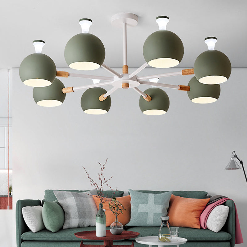 Dome-shaped Iron Hanging Light with 8 Bulbs - Macaron Style Pendant Fixture for Living Room
