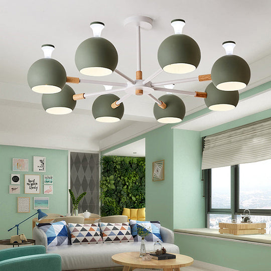 Dome-shaped Iron Hanging Light with 8 Bulbs - Macaron Style Pendant Fixture for Living Room