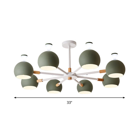 Dome-shaped Iron Hanging Light with 8 Bulbs - Macaron Style Pendant Fixture for Living Room