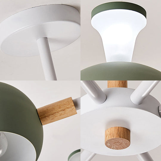 Dome-shaped Iron Hanging Light with 8 Bulbs - Macaron Style Pendant Fixture for Living Room