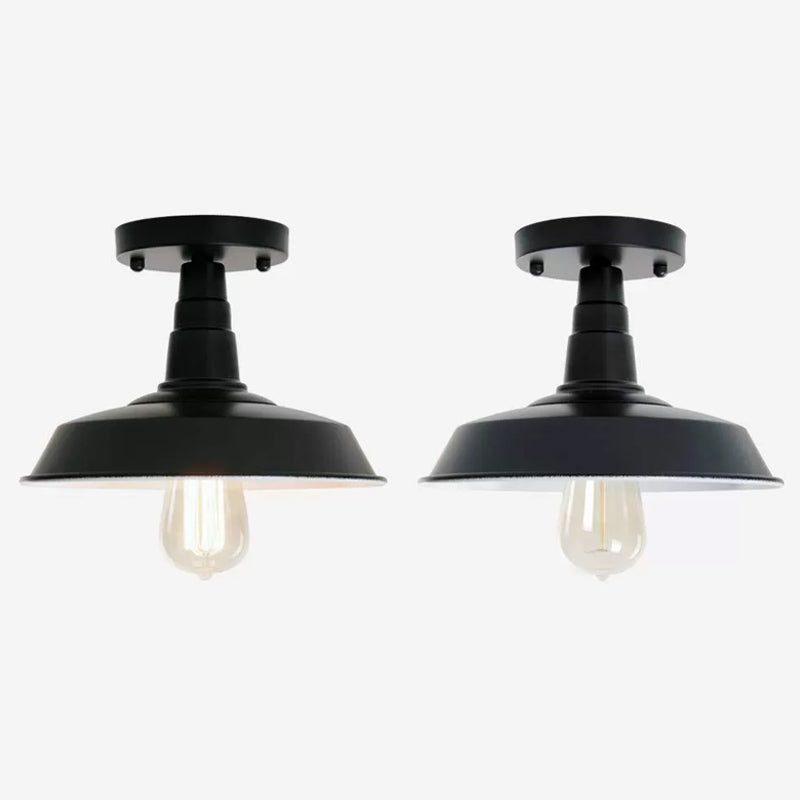 Industrial Barn Shaped Semi Flush Ceiling Light in Black for Kitchen