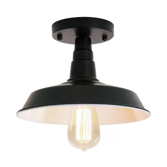 Industrial Barn Shaped Semi Flush Ceiling Light in Black for Kitchen