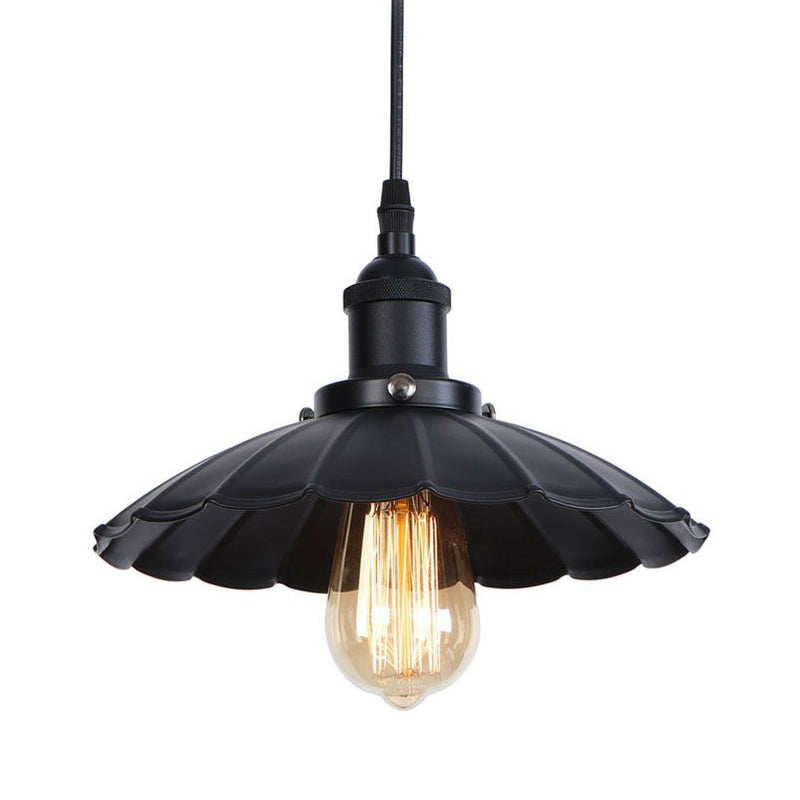 Industrial Metal Scallop Pendant Light with Cord Grip - Black/Bronze/Rust, 1 Bulb Ceiling Hanging Lighting